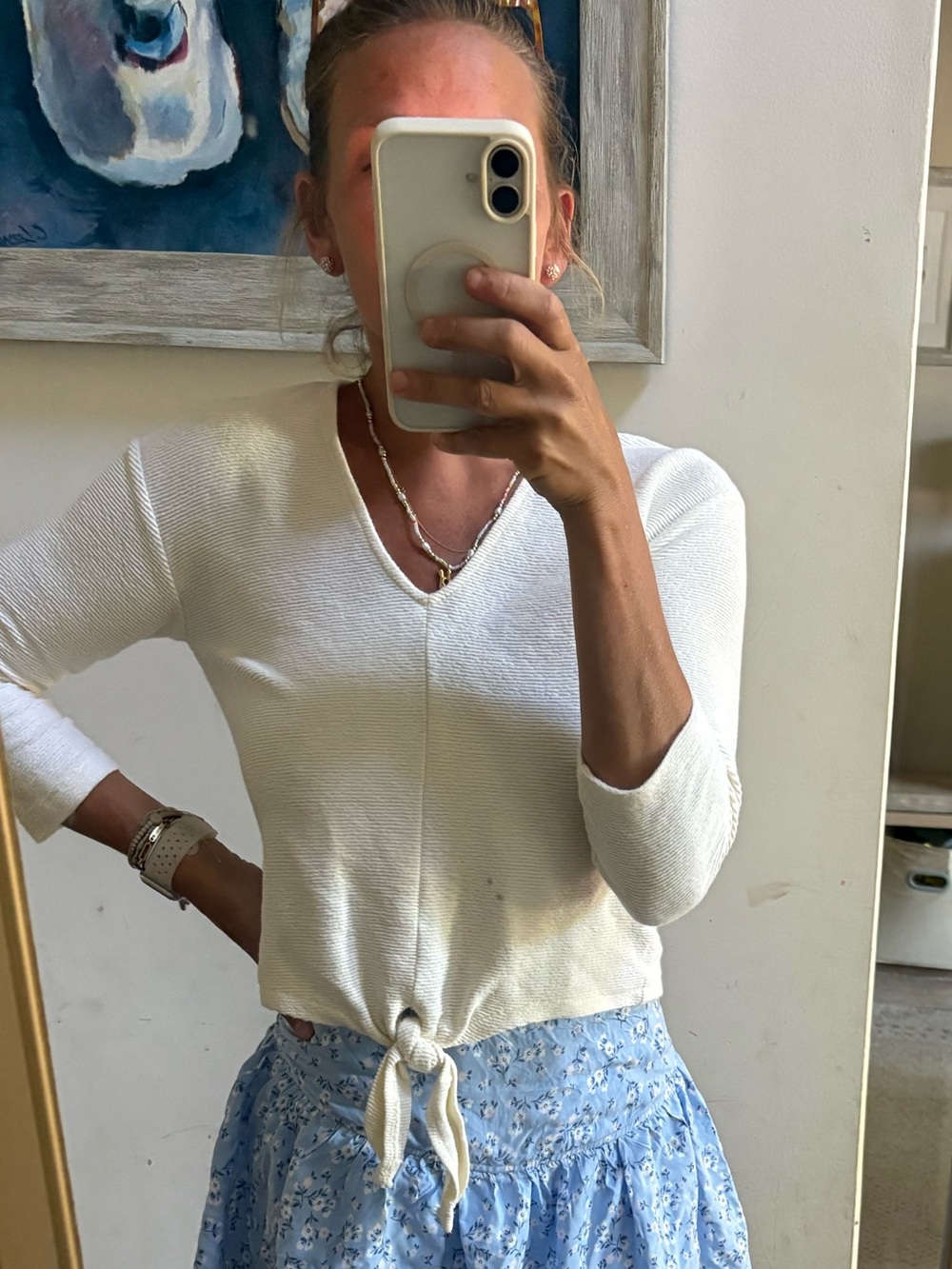 Madewell Cream Textured V-Neck Shirt